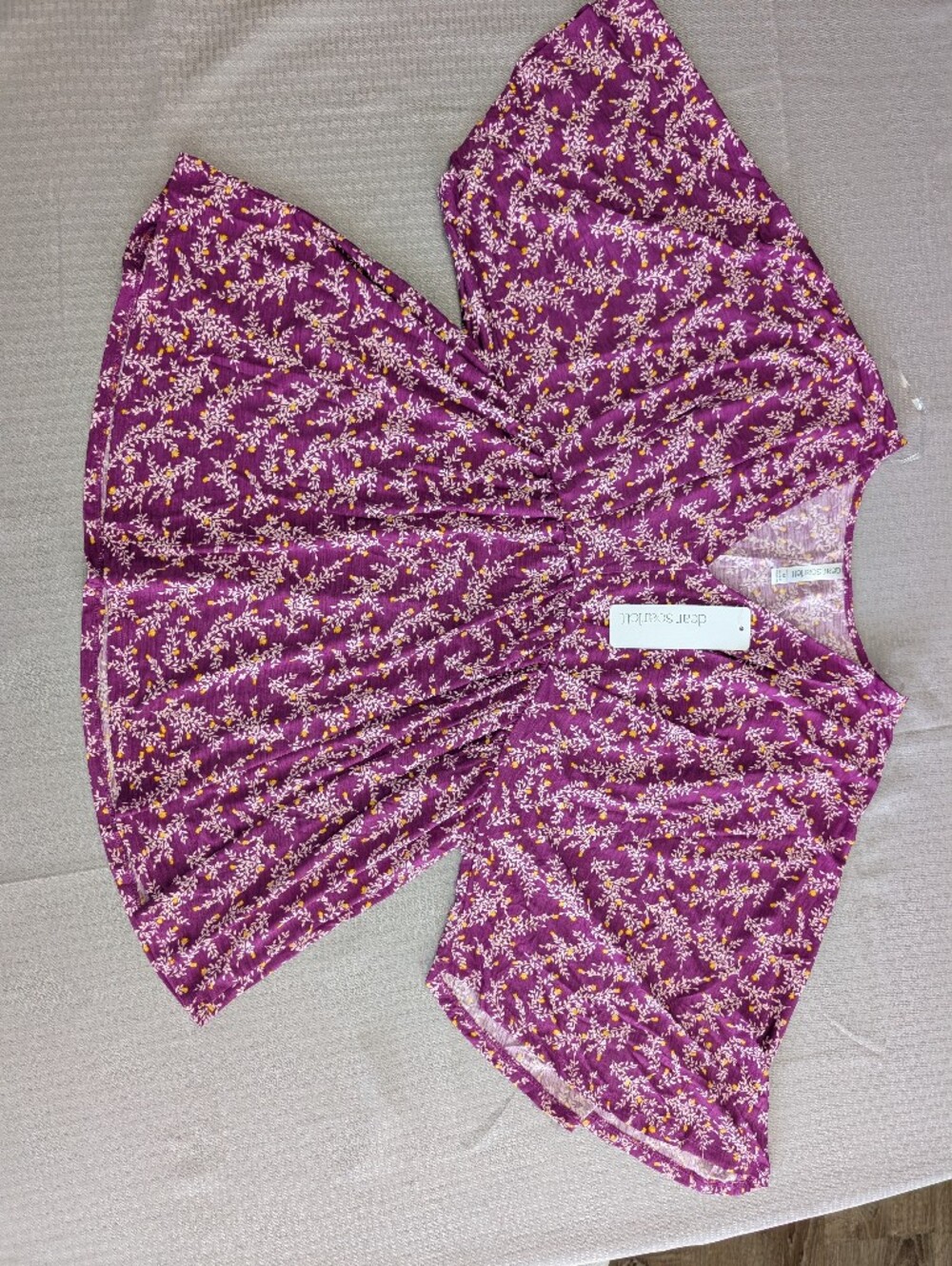 Dear Scarlett Dreamer Painted Purple V-Neck, Flutter Sleeve Empire Waist Blouse - Picture 5 of 15